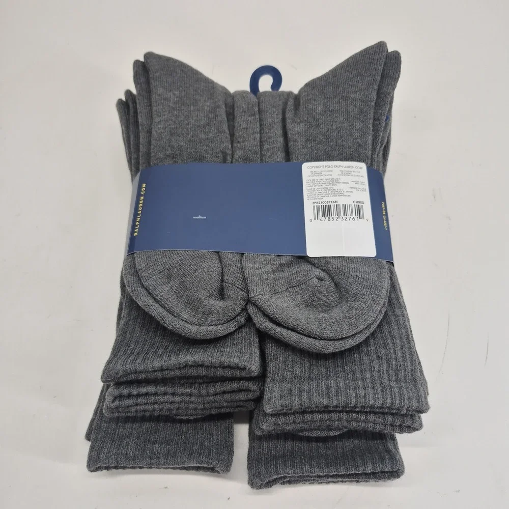 Polo Ralph Lauren 6 Pairs Classic Sport Socks Sock Size: 10-13 Gray/Red
